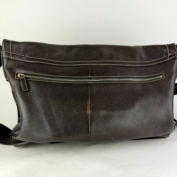 Levenger Fine Leather Messenger Bag 16x13" Plaid Lining Classic Satchel 2000s - Picture 12 of 14